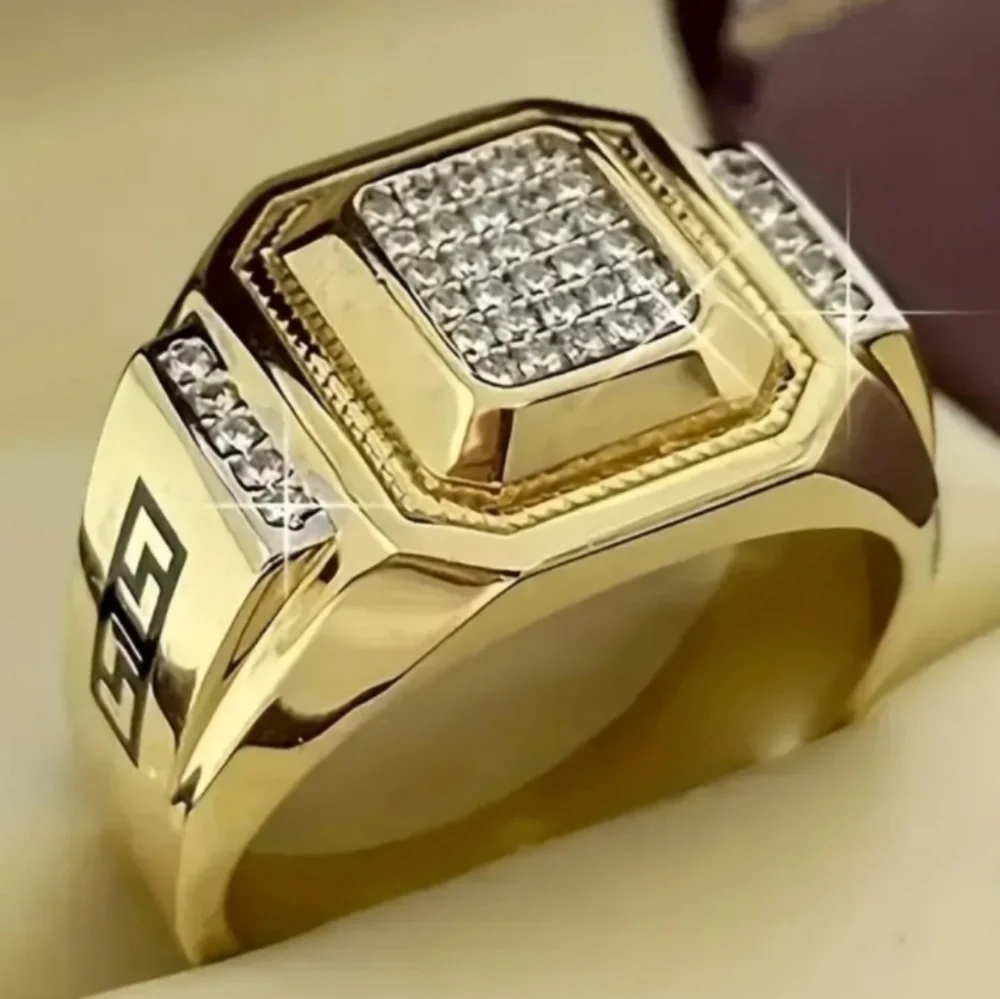 Gold Square Diamond Mens Ring Sz 7